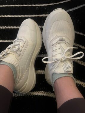 Vessi White Chunky Knit Platform Sneakers with Teal Accent